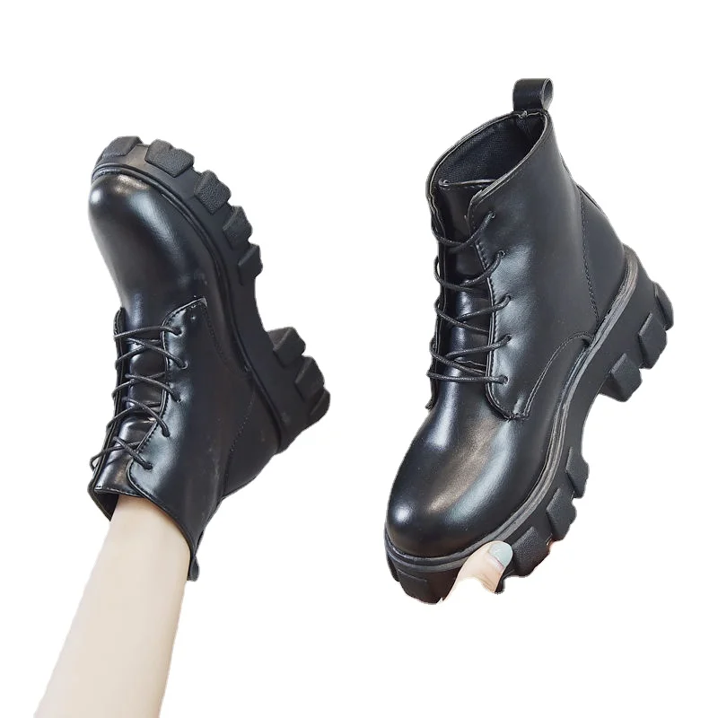 Women's Casual Boots Round Head Lace-up Zipper 2022 Autumn New Fashion Platform Square Heel Women's Chelsea Ankle Boots