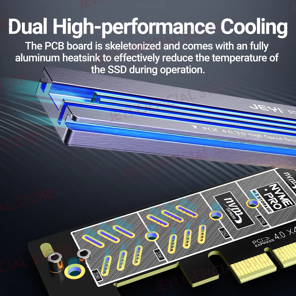 Jeyi-cartão de Expansão para Desktop M.2 Nvme para Pcie 4.0 3.0 Adaptador com Dissipador Ssd de Alumínio 64gbps Gen4 Pcie x1 x4 x8 X16 - Imagem 3