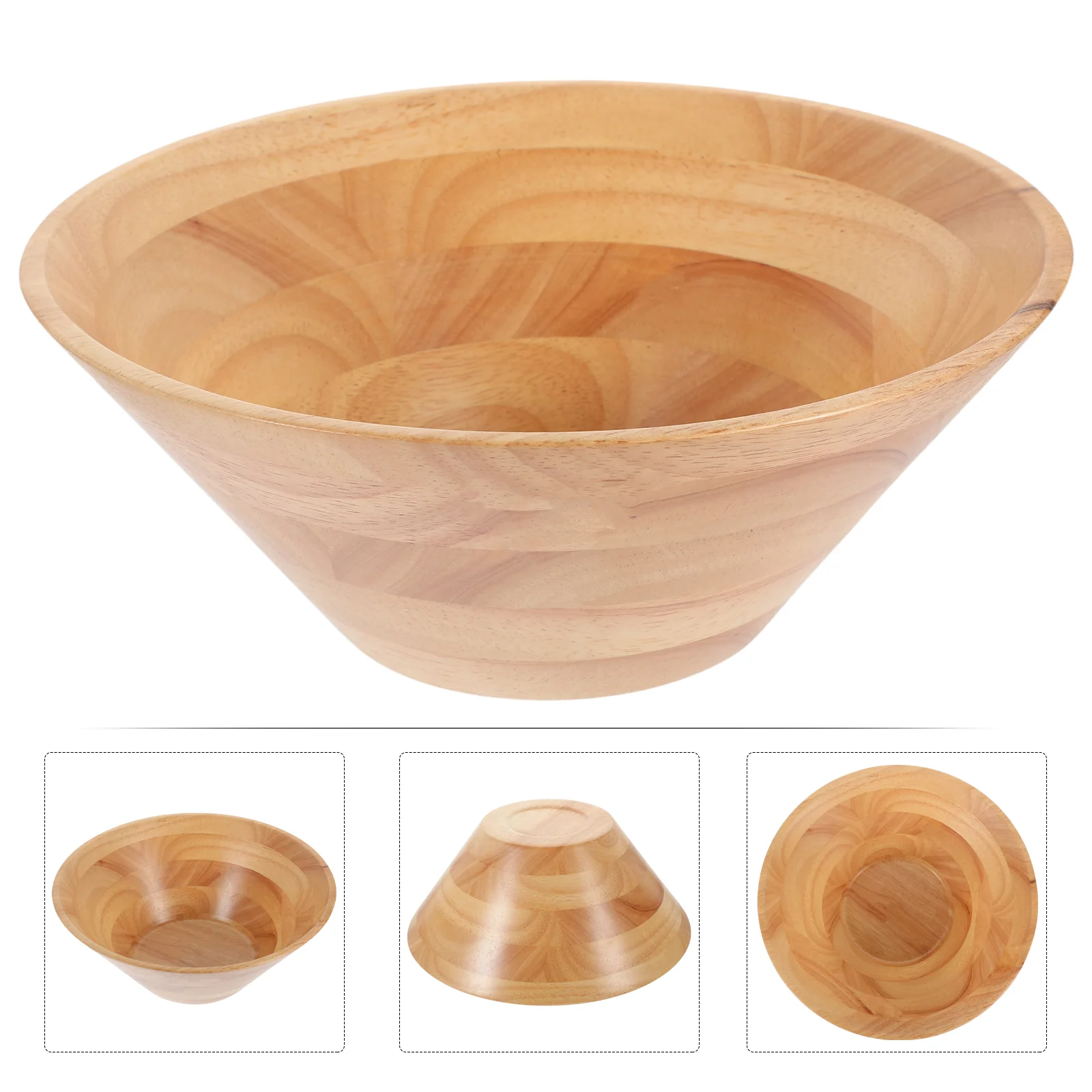 

Rubber Wood Salad Bowl Soup Wooden Noodle Bowls Cone Mixing Multi-use Dinner Rice