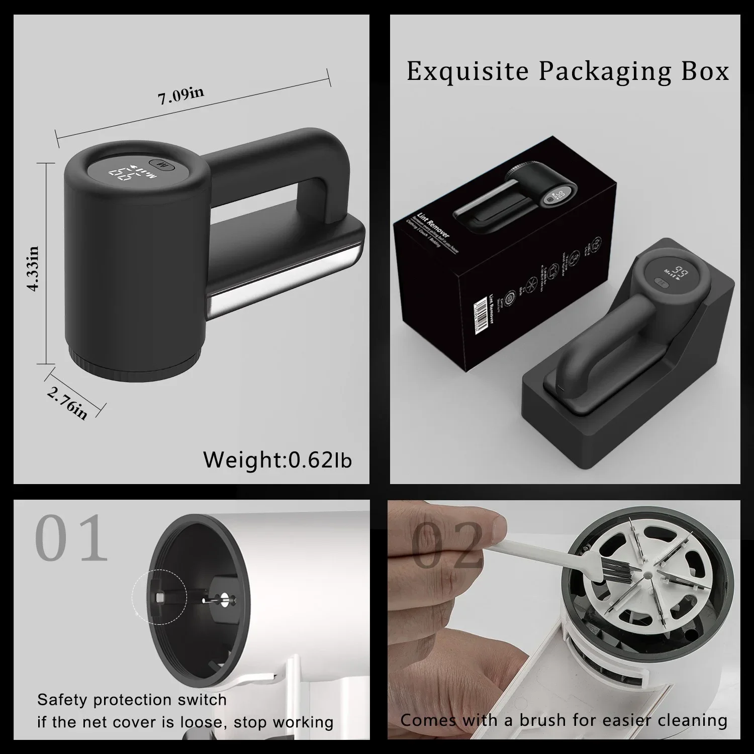 Rechargeable Fabric Clothes Shaver Pill Lint Remover 3 Speeds 2000mAh LED Display Fuzz Remover for Sweater Couch Bedding Sheets 6
