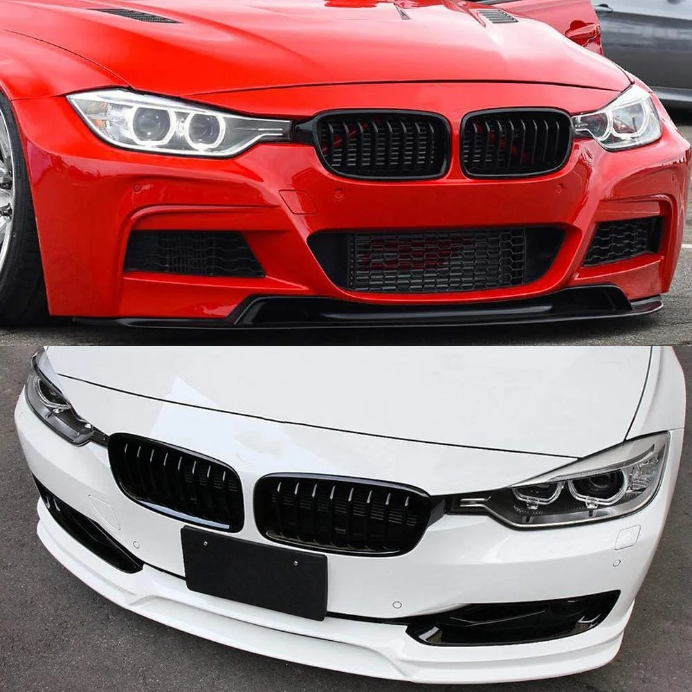 A57E-프론트 키드니 그릴 BMW 3 시리즈 F30 F31 F35 2012-2018용 (싱글 슬랫 글로스 블랙 그릴, 2개 세트)