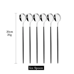 Elegant Gold Stirring Spoon Set - 6 Piece Long Handle Tableware Collection (6Pcs Black Silver)