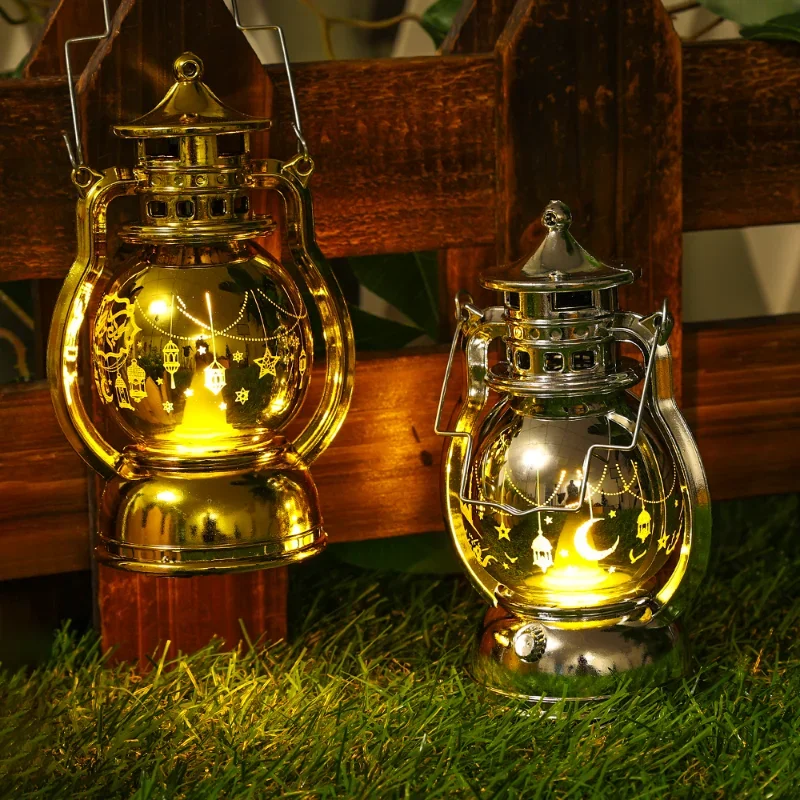 Eid Mubarak LED Warm Retro Night Light Portable Metal Plastic Portable Lantern Home Table Wall Lighting Ramadan Party Decoration - Image 2