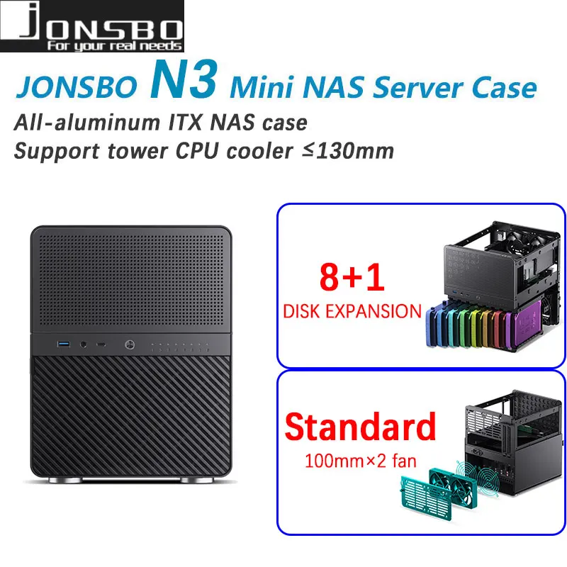 JONSBO-Mini-NAS-Case-com-Chapa-de-A-o-ITX-Mini-Alum-nio-Suporte-130mm ...
