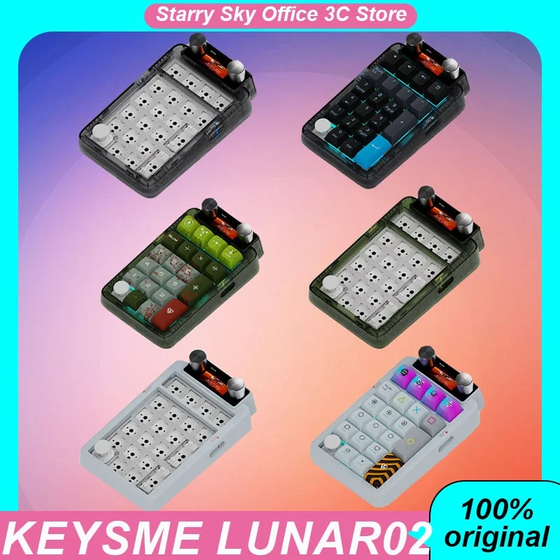Keysme Lunar02 미니 기계식 키보드, 무선 블루투스, 3 가지 모드, 컬러 스크린, 프로그래밍 가능한 손잡이, 노트북 키보드 액세서리