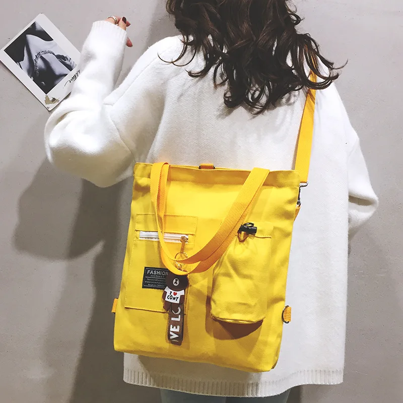 

2024 Korean Style Shoulder Bag Women's crossbody Bag For Girls solid color printed Canvas Messenger Bag College Student Tote