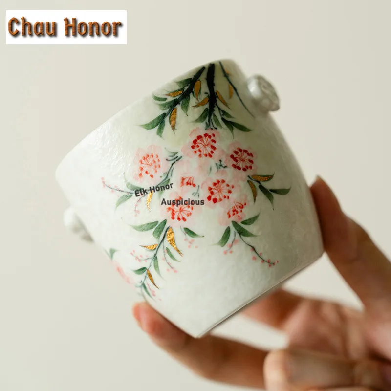 Pure Hand-painted Peach Blossom Travel Tea Set Kit Creative 1 Pot 4 Cups Tea Making Organizer Portable Outdoor Handbag Supplies