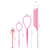4 pièces outils de cheveux de queue, ensemble d'outils de coiffure de boucle de cheveux avec faire des coiffures bandes de cheveux élastiques dissolvant Cutter peigne de queue de Rat outils de cheveux 2