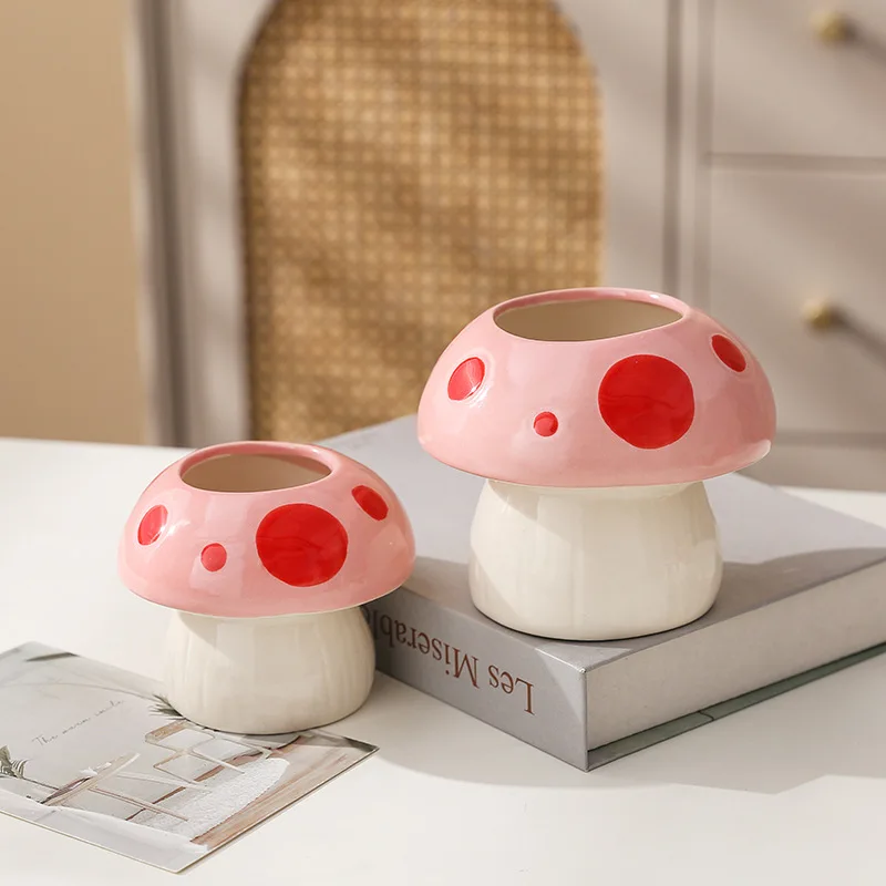 Ceramic Mushroom Pen Holder 1pc Creative Desktop Organizer Students Office Use Store Stationery Makeup