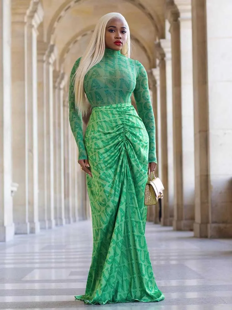 Elegant Woman Dress Spring High Waist Evening Green Dress Outfit Slim  Fitting Sexy Long Dress Sleeves Wholesale Dropshipping - AliExpress  200000345