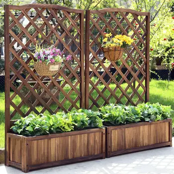 Wooden Planter Box with Trellis 1