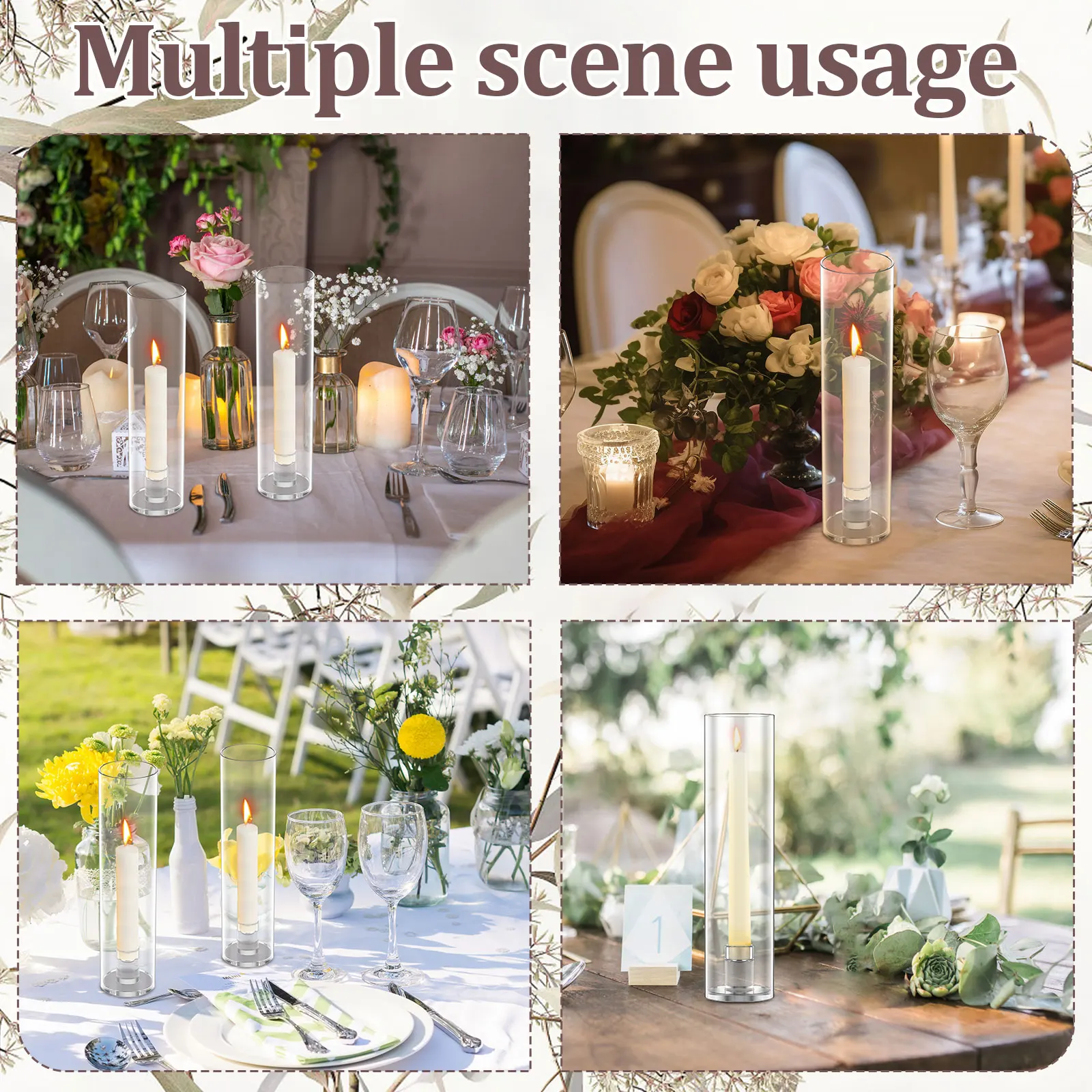 Set 6 Portacandele In Vetro Trasparente – Altezza 6 Pollici, Diametro Foro 2,4 Cm, Per Candele Coniche, Decorazione Tavolo Matrimonio Natale