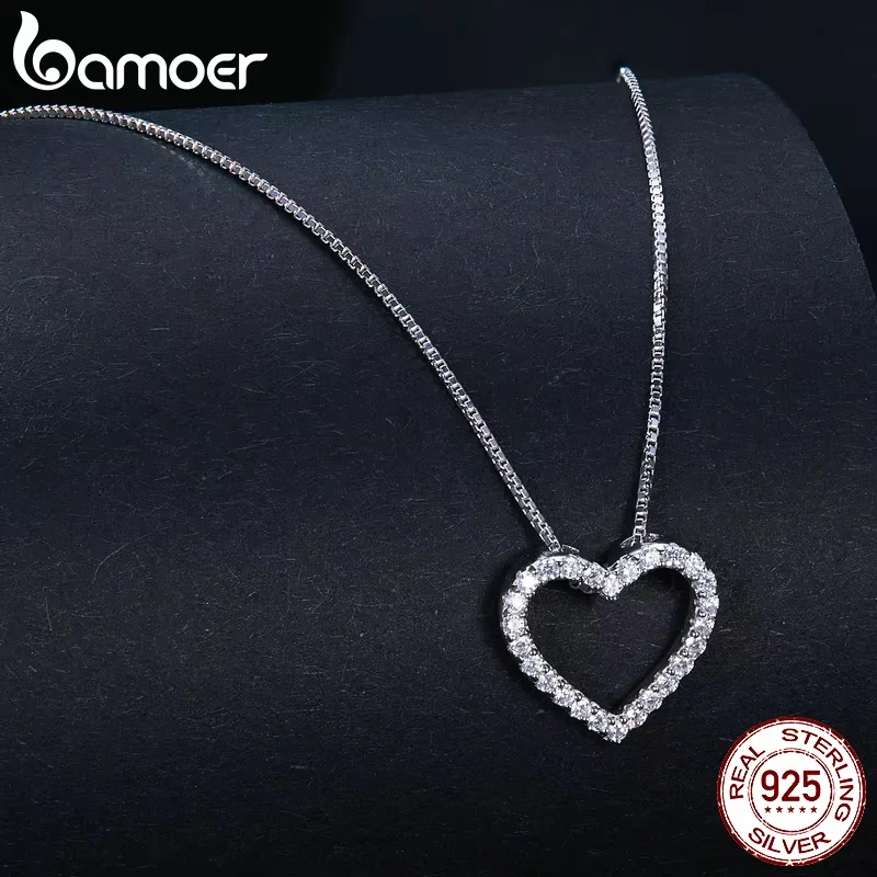 Heart Necklaces for Women D Color VVS1 Moissanite 925 Sterling Silver Minimalist Heart Pendant Necklace Engagement Jewel BAMOER moissanite pendant necklace