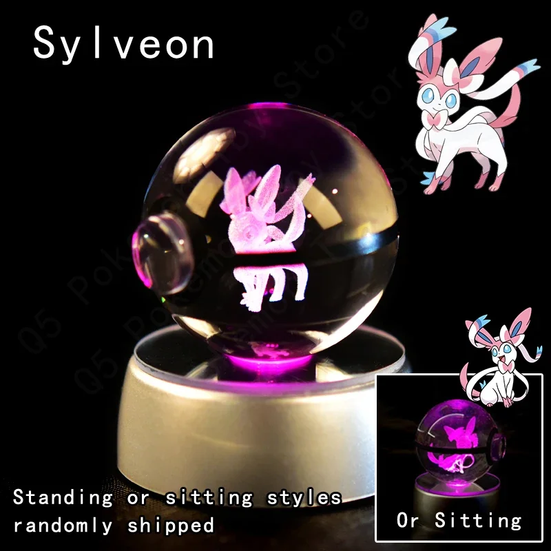 thumbnail image 1 of Bola de cristal de Pokémon 3D de 7 cm y 5 cm, Mewtwo, Pikachu, Gengar, bola de cristal de Pokémon, figura de Pokeball, luz nocturna, lámpara LED, base de regalo, 1 of 5