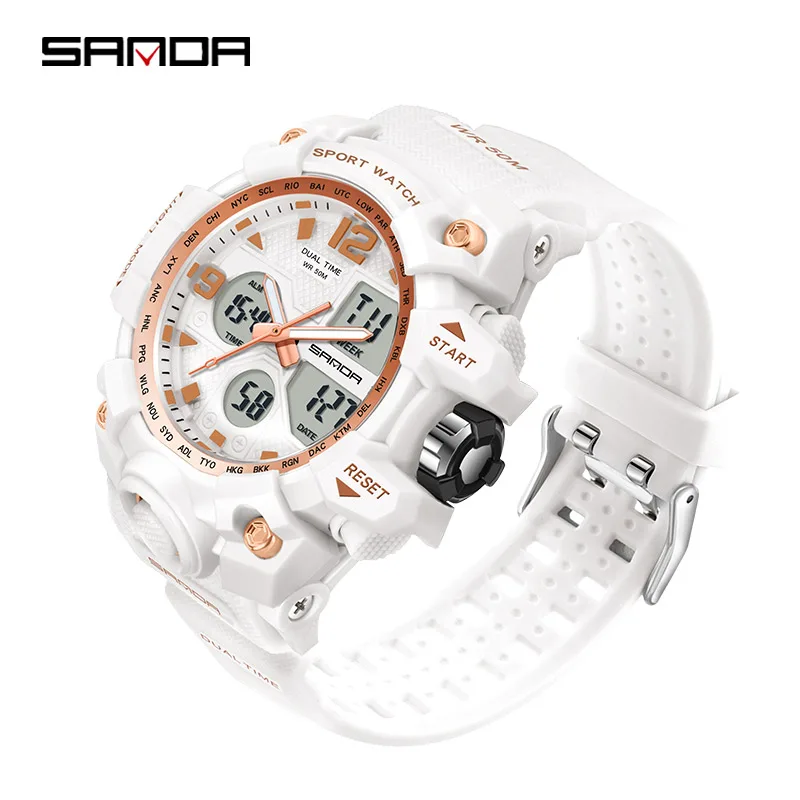 SANDA Men Military Watches White Sport Style Watch LED Digital 50M Waterproof Watch Male Clock Relogio Masculino 