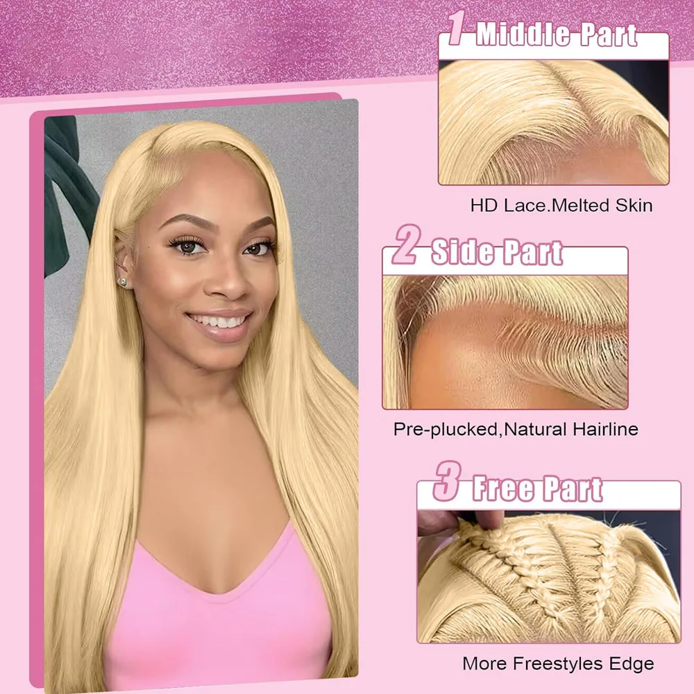 613 13x6 250% Density 613 Lace Front Wig Human Hair Straight Blonde Wig Human Hair 613 Hd Lace Frontal Wig Pre Plucked Baby Hair