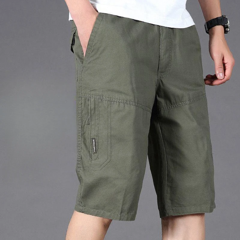 

Summer Men's Pure Cotton Casual Shorts Oversized Loose Fitting Cropped Pants Solid Color Multi Pocket Workwear Capris