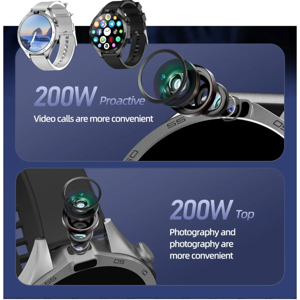 ���� Smartwatch 4G ���� ���׷��̵� Ĩ SIM ī�� 8GB + 128GB �ȵ���̵� 8.1 ��� ī�޶� WIFI GPS 1.85 ȭ�� 1380Mah Smartwatch Simcard