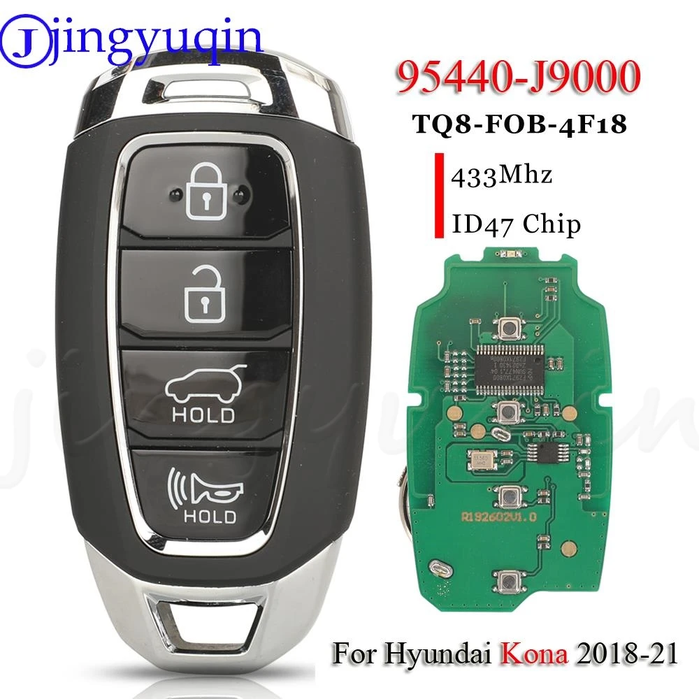 

Смарт-ключ jingyuqin 95440-J9000 для автомобиля с дистанционным управлением, чип ID47 433 МГц для Hyundai Kona 2018 - 2021 Promixity, безключевая карта