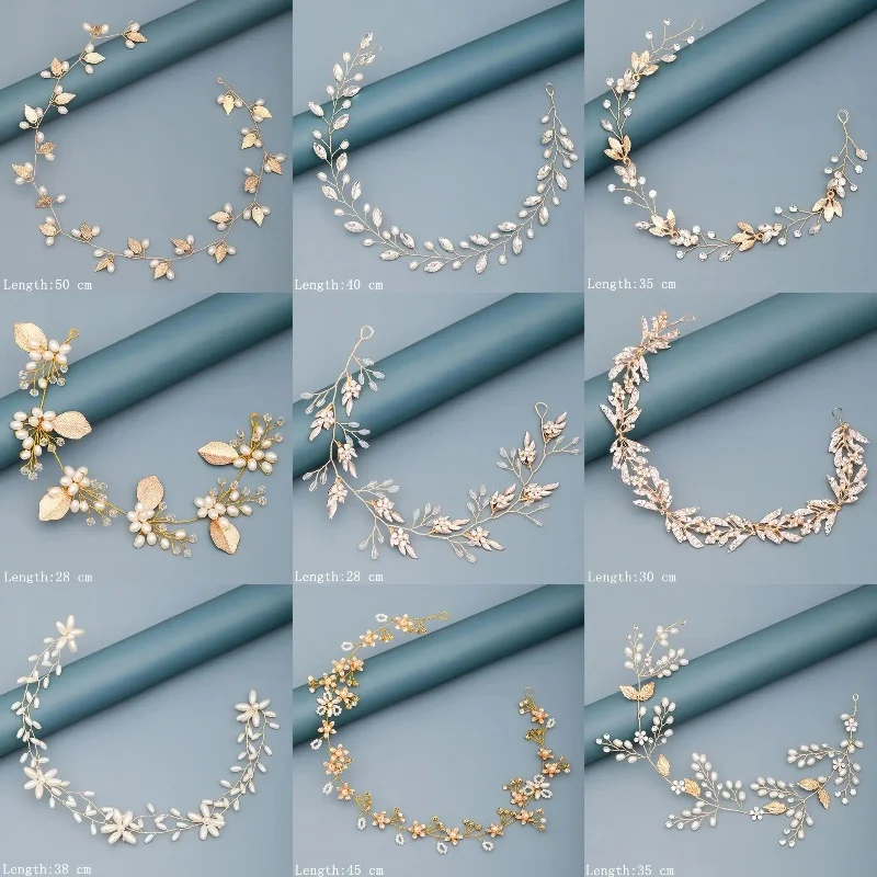 Pearl Rhinestone Flower Headband Wedding Hair Accessories For Women Bridal Headband Hair Jewelry Light Gold Wedding Accessories