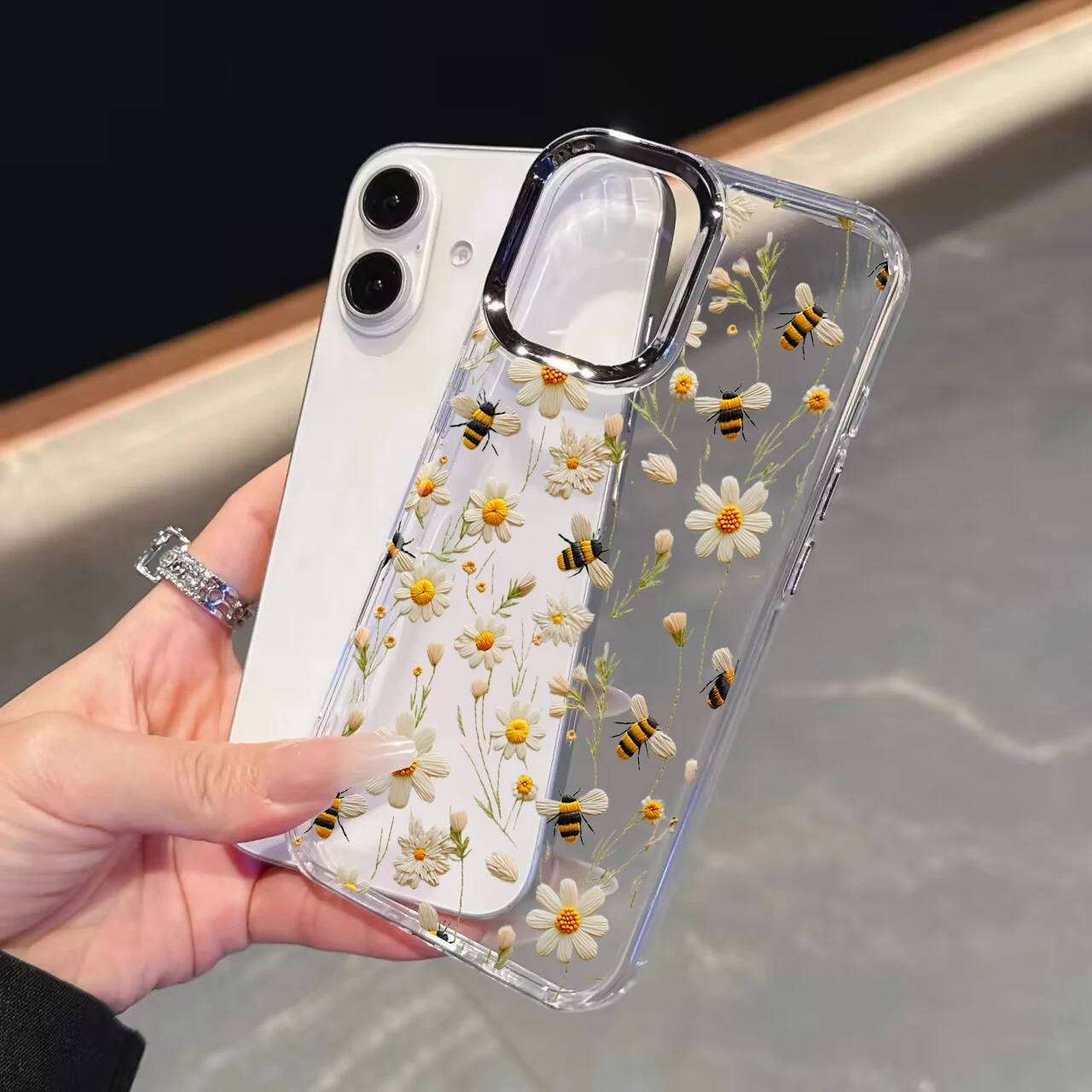 Elegant Cherry Lichee Flower Phone Case with Bow Design - Cute Plating Metal Lens, Clear and Soft