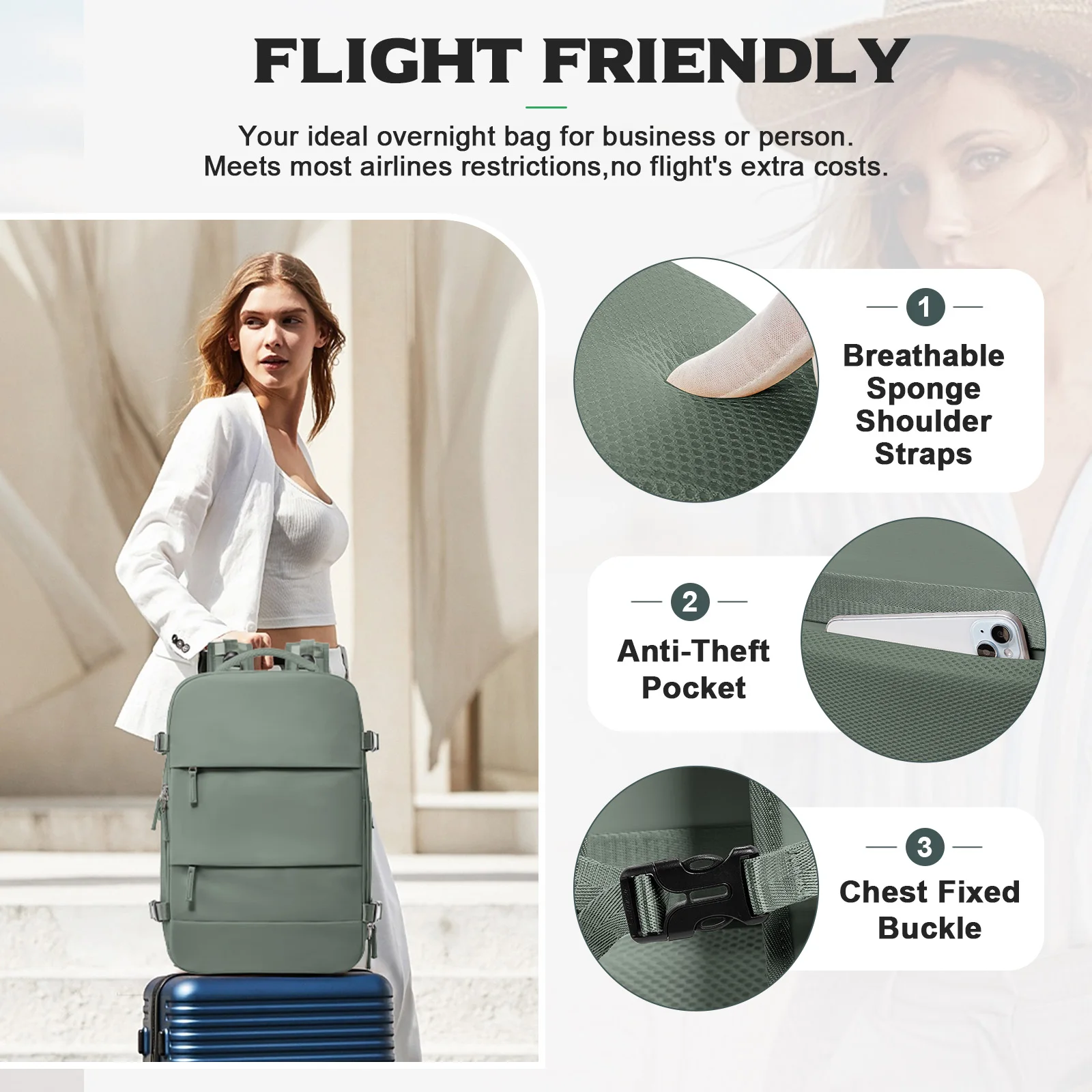 Expanded 46L Hiking Rucksack Cabin airplane 45x36x20 Travel backpack , Hand Luggage Travel Bag, Men Women's 17inch Notebook Bag