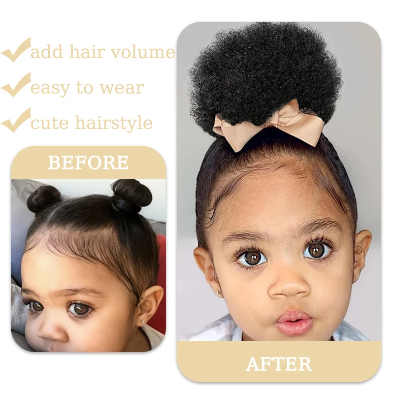 Afro Puffs Hair Bun Extension Wig for Kids Synthetic Kinky Curly Bun Hair Drawstring Ponytail Hairpiece for Kids Girls Daily Use