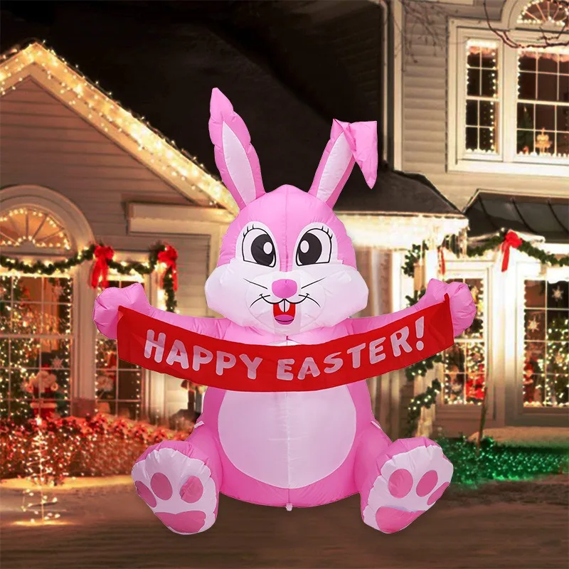 

1.5M Easter Inflatable Happy Easter Bunny Air Blown Inflatable LED Light Happy Easter Banner Inflatable Yard Outdoor Decoration