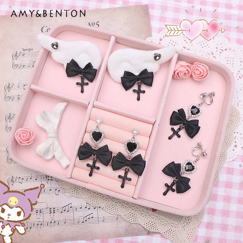 Japanese Handmade Y2k Sub-Culture Sweet Cross Pendant Wings Barrettes Heart Shape Rhinestone Earrings Sweet Lolita Girl Earrings diy valentine s day theme love shape earrings heart symbols ear studs epoxy mold dropship