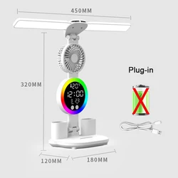 Rechargeable LED Table Lamp with Fan and Clock Display - Perfect for Study and Nighttime Reading (B Plug in model)
