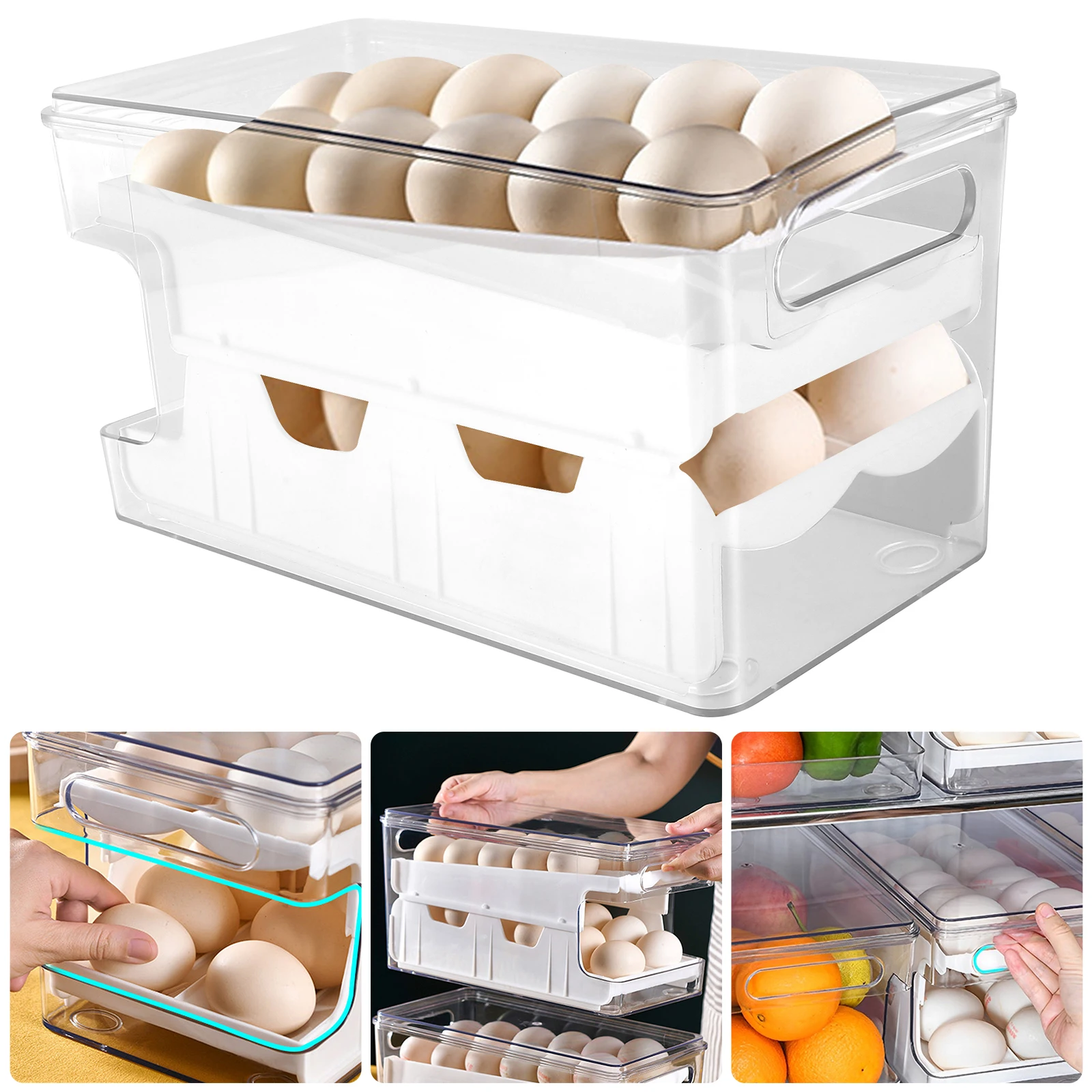 

Egg Holder for Refrigerator 2-Layer 24 Egg Storage Container Auto Rolling Egg Storage Box Space Saving Multipurpose Egg Storage