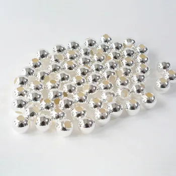 Solid 925 Sterling Silver Beads Seamless Round Spacer Loose Ball, Jewelry DIY Findings 1