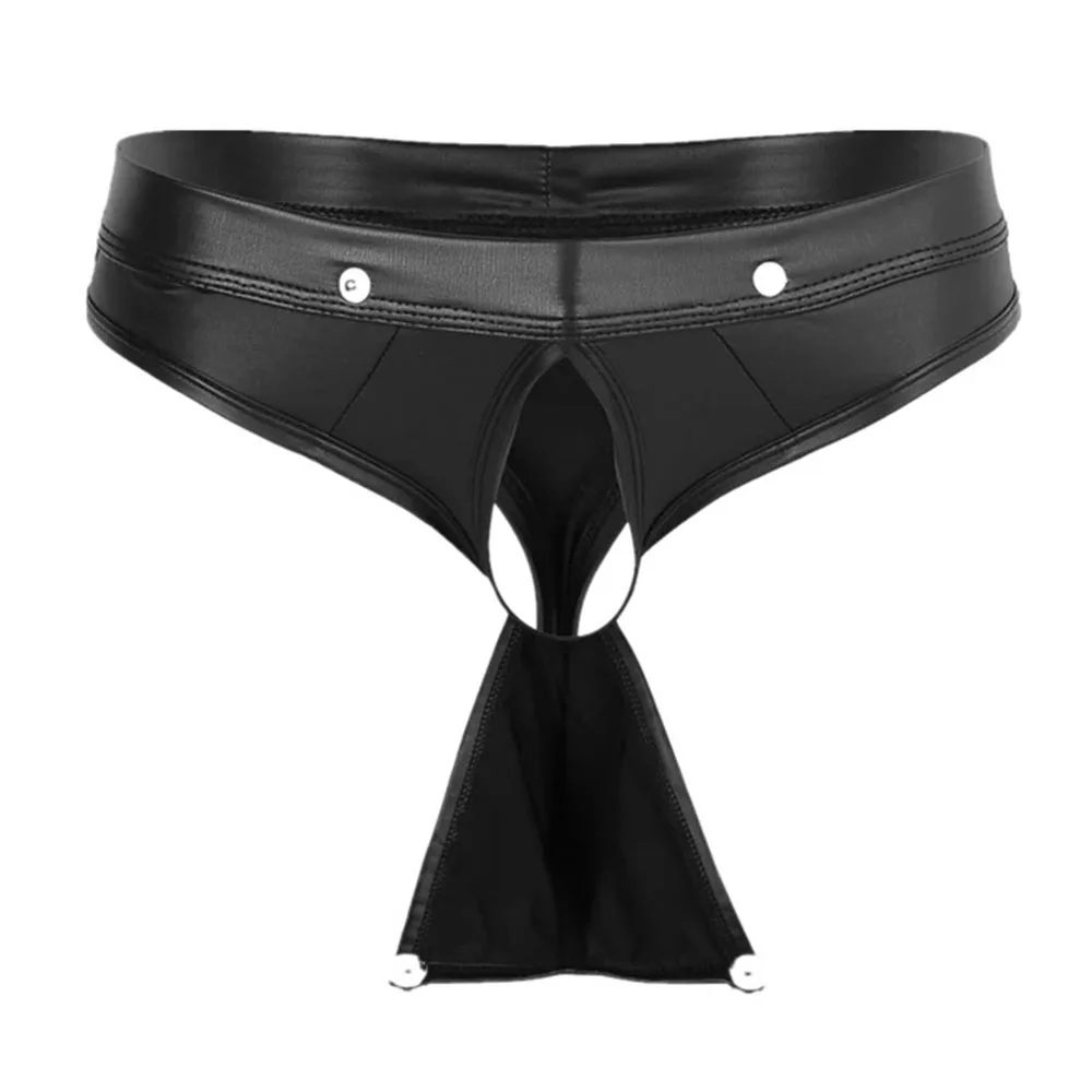 Sexy Men Open Crotch G-string Thongs Faux Leather Jockstrap G-strings Erotic Sissy Bulge Pouch T-back Panties G-string Underwear
