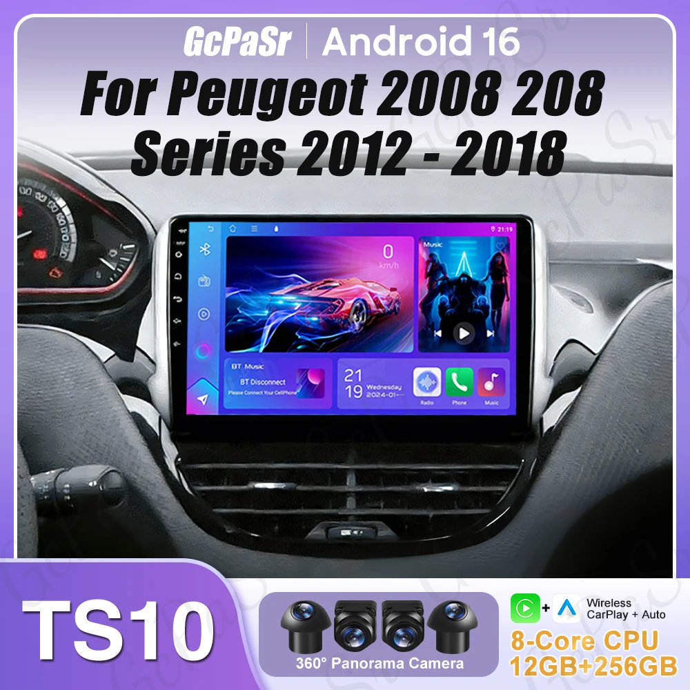 Android 16 navegación GPS para Peugeot 2008 208 Series 2012 - 2018 Carplay Radio de coche reproductor Multimedia vídeo estéreo BT 2k pantalla 1