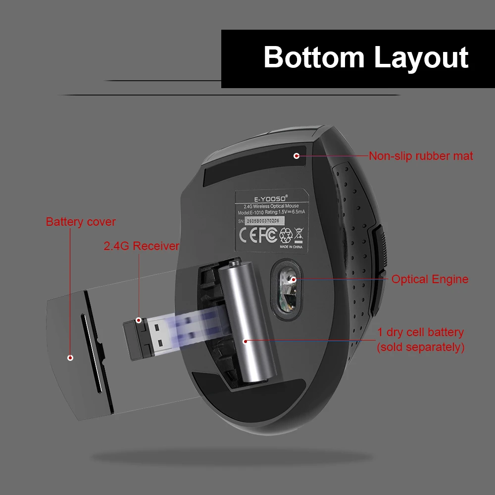 Wireless Mouse Gaming Mouse Optical Mouse for laptop PC computer E-YOOSO E-1010 USB 2.4G Wireless Gaming office Mouse 2400 DPI
