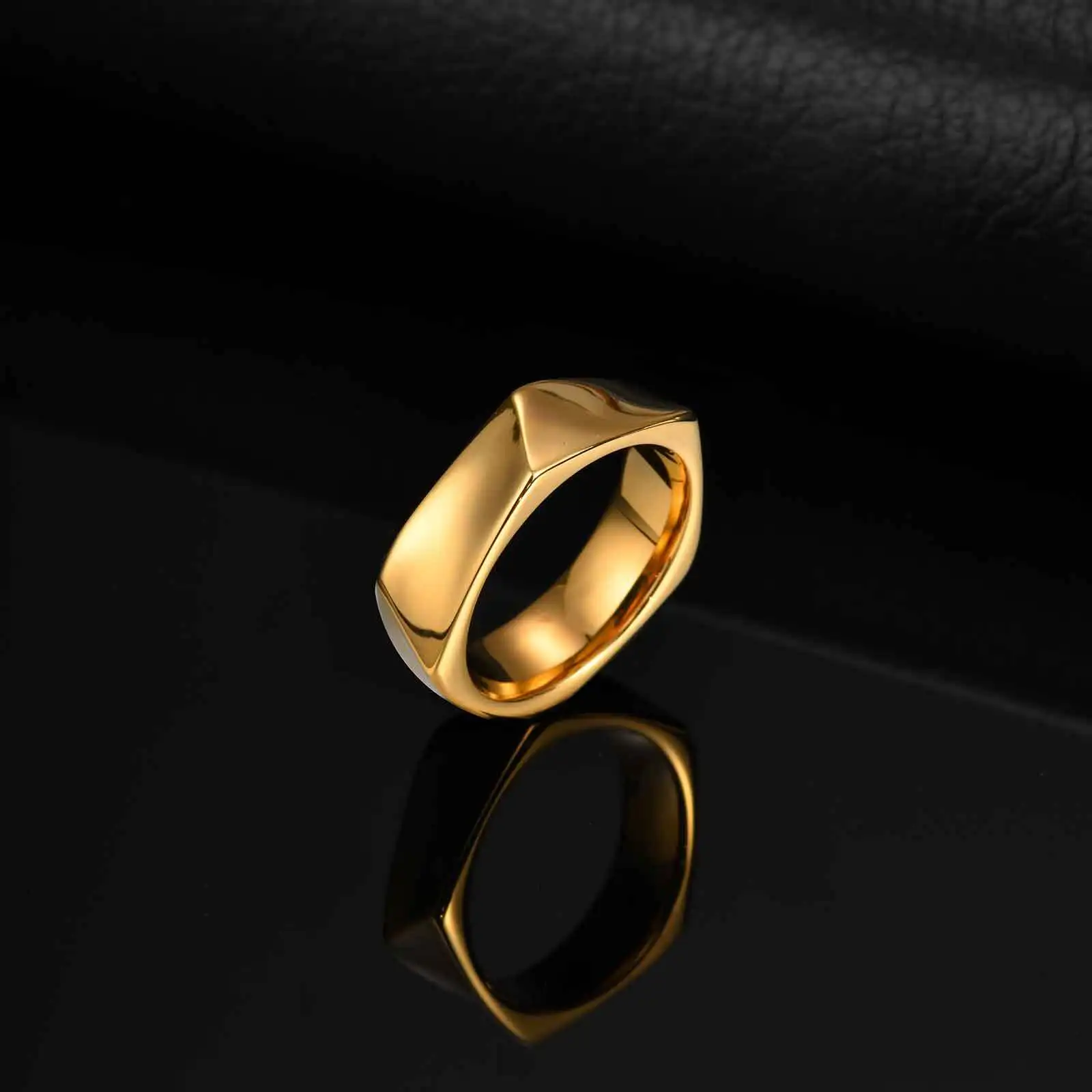 Schlichter, trendiger fünfeckiger Herrenring, hochglanzpolierter Edelstahl, Silber, Gold, Schwarz, Ring, Schmuck, Geschenk für Ehemann, Vater, Sohn – Detail 4