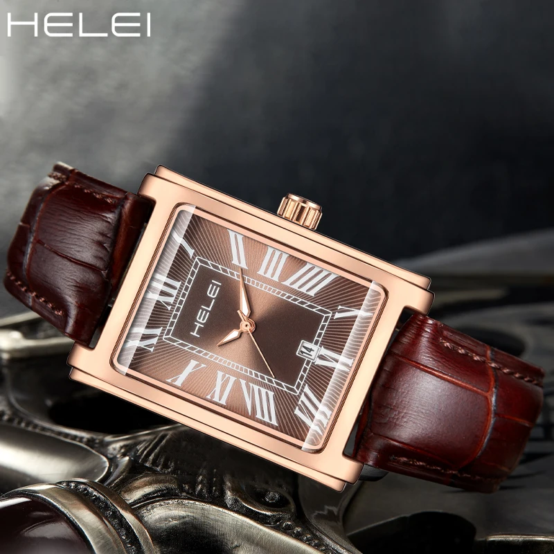 HELEI Original Brand 2024 Men's Watches Business Quartz Luxury Watches Ancient Roman Digital Dial Waterproof Luminous Watch