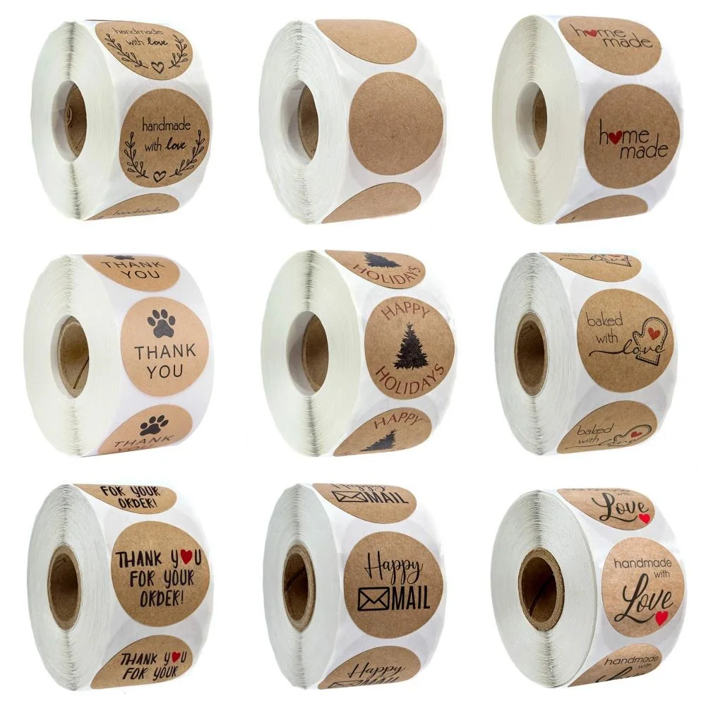 

100/500pcs vintage kraft paper Thank you Love Sticker label DIY label Envelope seal sticker Holiday party Roll pack Bake Sticker