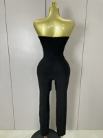 Luxury Sexy Strapless Backless Crystal Diamonds Black Bodycon Bandage Jumpsuit 2025 Women Celebrity Designer High Street Rompers - Image 3
