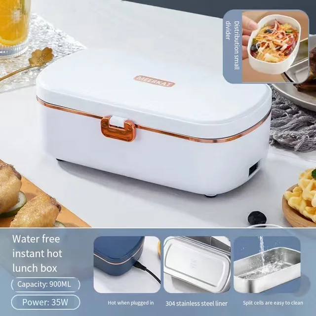Fiambreras térmicas para oficina, loncheras eléctricas portátiles, caja Bento con calefacción sin agua, calentador de alimentos de acero inoxidable 4