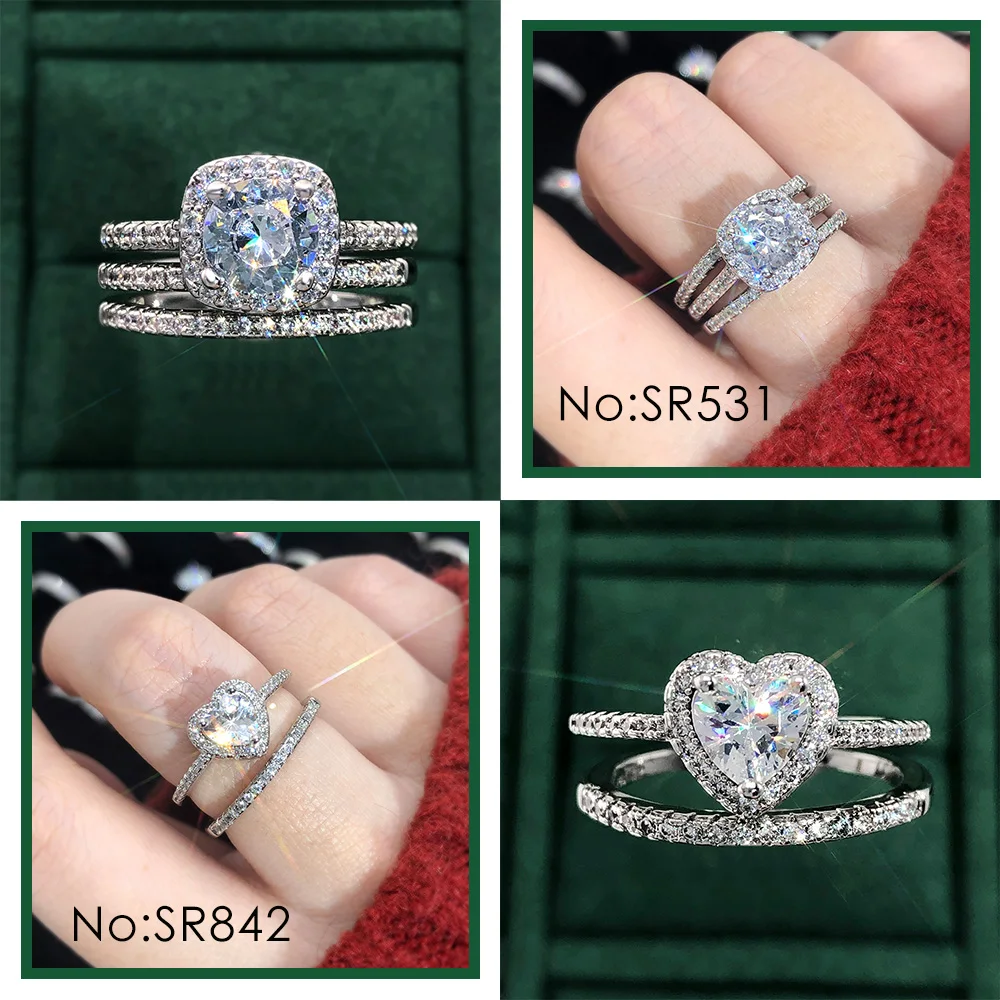 AoedeJ Set Di 2 Anelli Impilabili In Argento Sterling 925 Con Zirconia Cubica – Anelli Fidanzamento E Promessa Per Donna – Taglie 6-9 – Confezione Regalo - 2