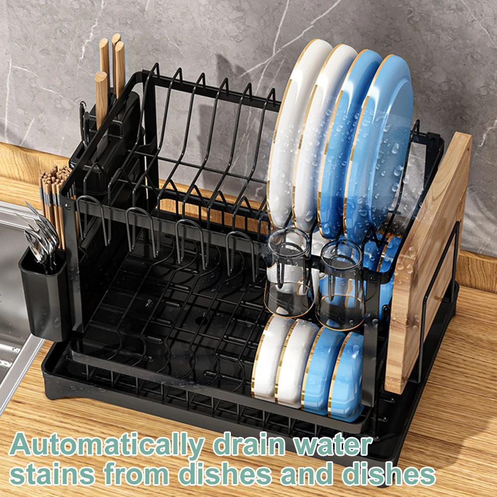 Dish Drying Rack 2 Tiers Dish Rack Multifunctional Storage with Drainboard Large Capacity for Tray Bowl Cup