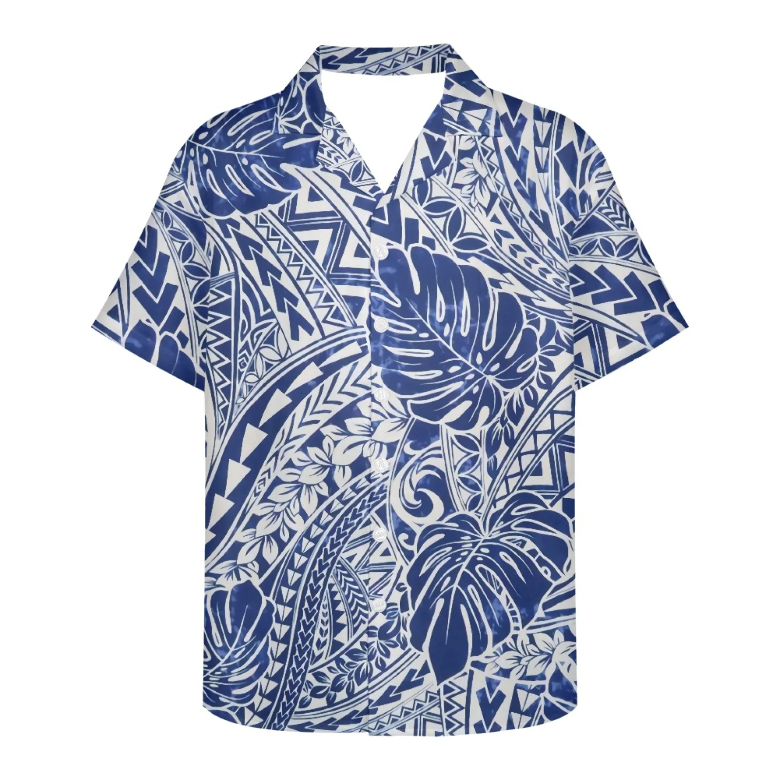 

Polynesian Tribal Fijian Totem Tattoo Fiji Prints Flower Hawaiian Shirt Men Clothes Loose Breathable Summer Male Street Casual