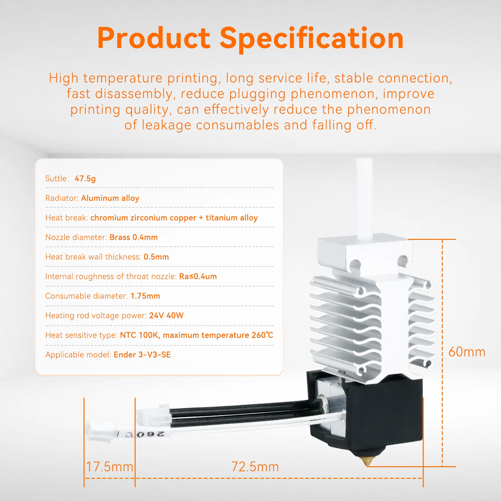 High-Performance Bimetallic Hotend Update Kit with Heating Block for 3D Printers