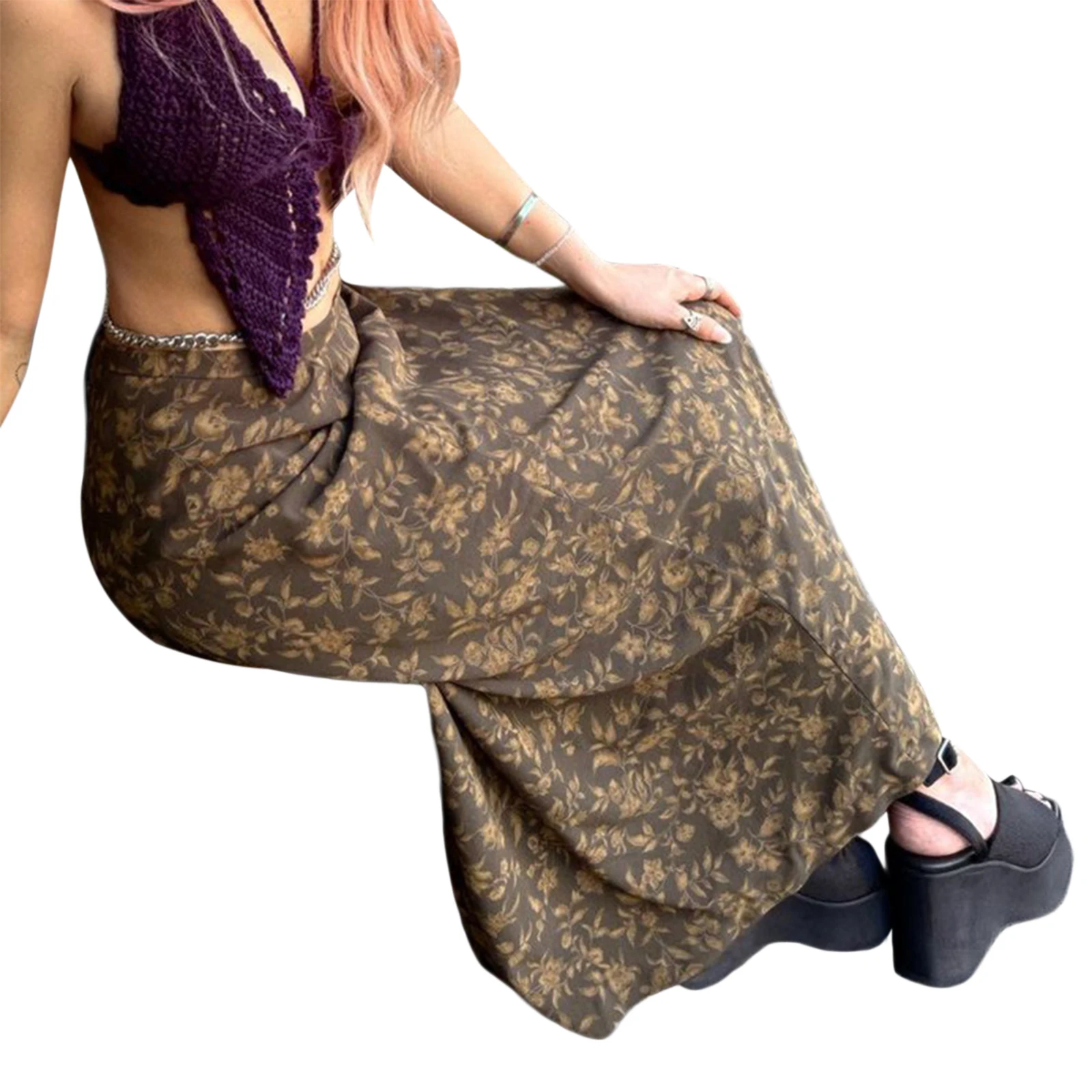 Women's Retro Half Skirt Print Retro Straight Comfortable Summer Spring Street Party Long Skirt 3