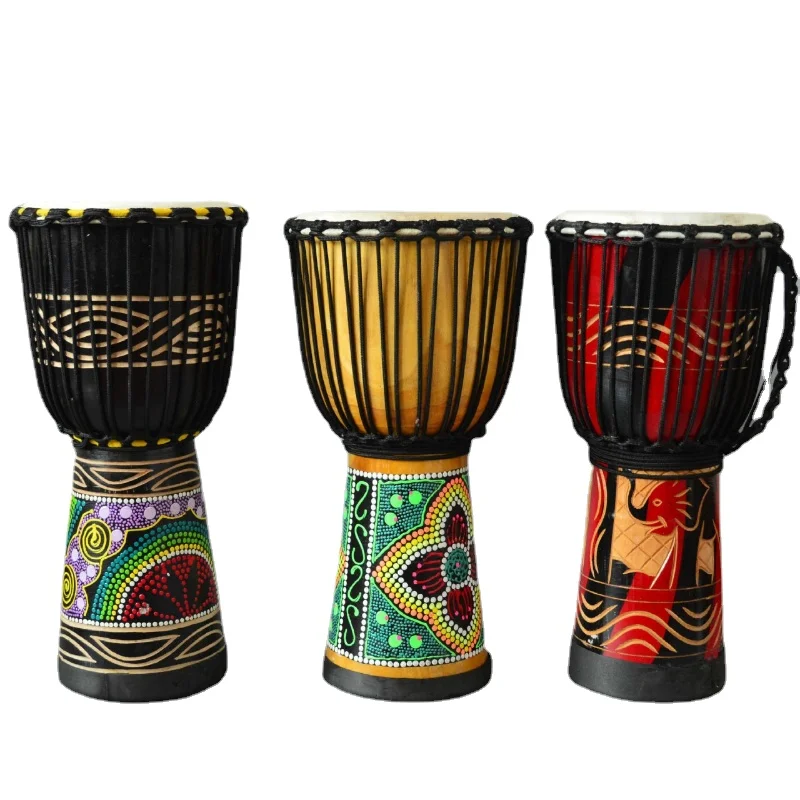 

6in African Djembe Drum Hand-Carved Solid-Wood Goat-Skin Traditional African Musical Instrument