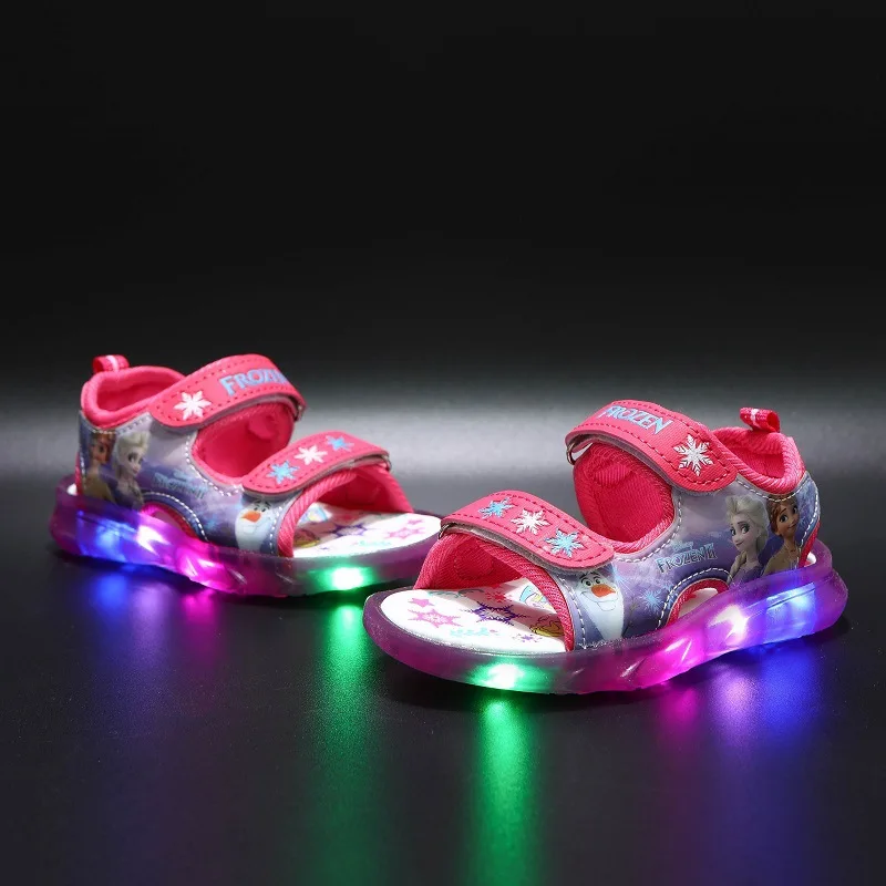 thumbnail image 1 of Disney-sandalias de verano para niños, zapatos de Frozen Priness, Elsa, Anna, luz LED, playa, rosa, morado, talla 21-31, 1 of 4
