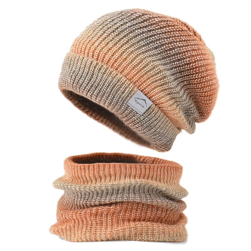 Xinbaoguan 60% acrylic 9859 Korean version gradient color thickened warm ear protection and cold proof knitted hat two-piece set 3