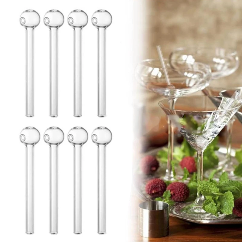 8Pieces Glass Straw Set Reusable Drink Straws with Cleaning Brush Clear Beverage Straw Glass Texture for Cocktails Wine