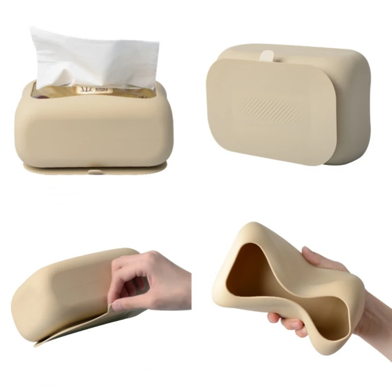 Silicone Suction Cup Tissue Box Wall-Mounted Napkin Storage Box Decorative Large Capacity Tissue Holder Dispenser Container 5